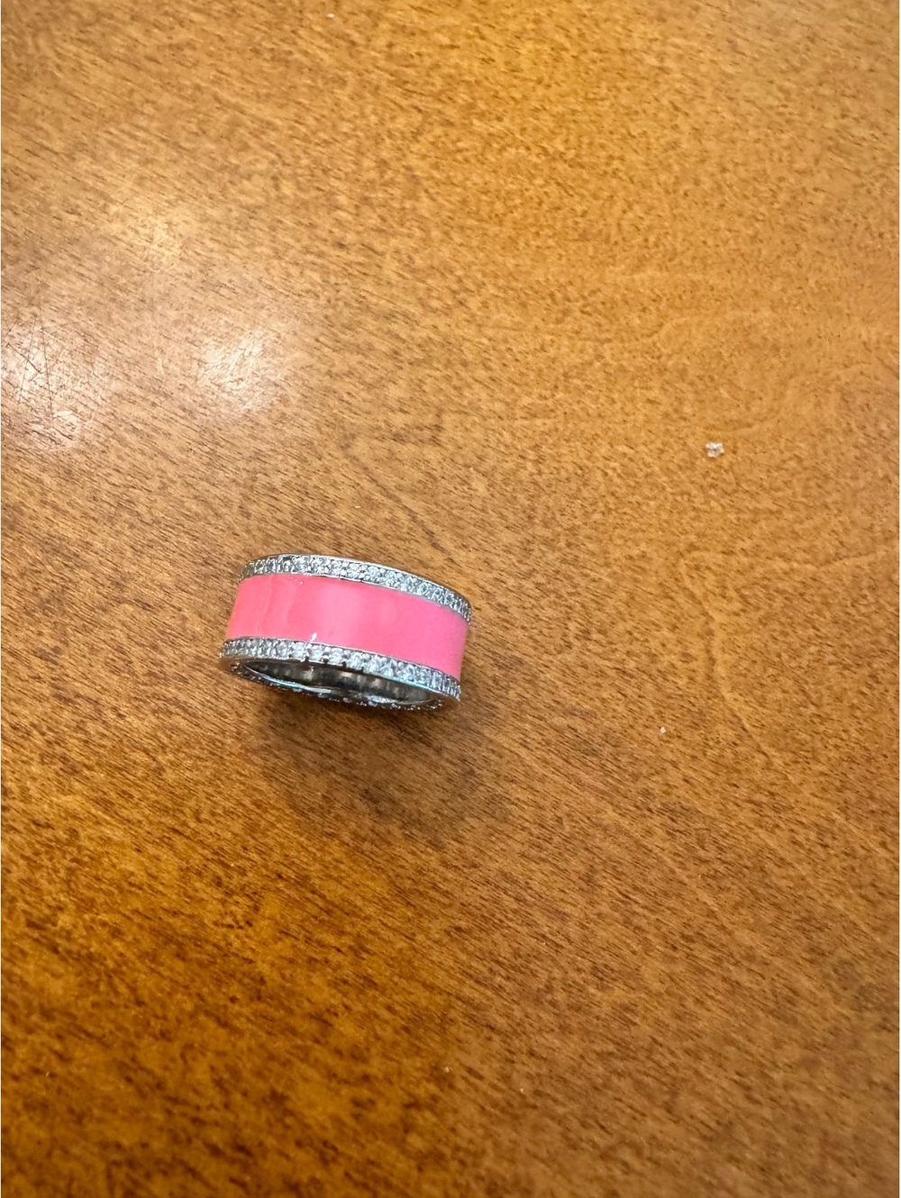 Pink Enamel and Sterling Silver Ring Size 52 359